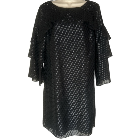Isaac Mizrahi Black Midi Dress with Bell Sleeves and Ruffled Tiers for Cocktail - Picture 1 of 8